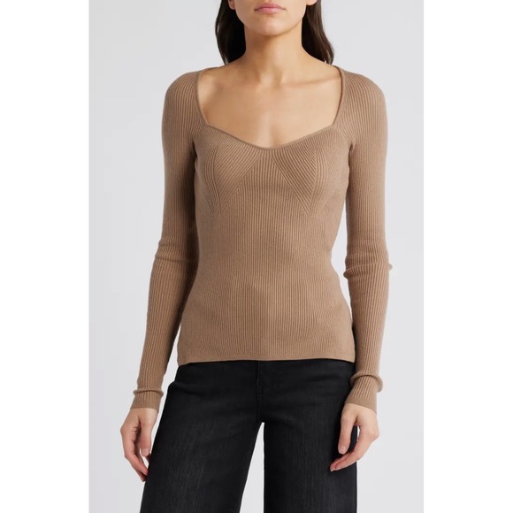 NWT Paige Parvati Sweetheart Neck Rib Sweater in Burnt Sugar Sz Small‎ $219 - Picture 1 of 9